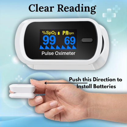 Finger Pulse Oximeter. Oxygen Meter Finger Monitor, and Heart Rate.