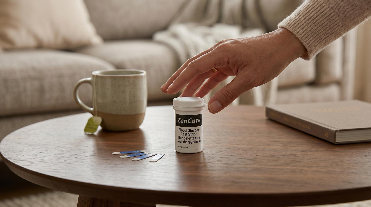 ZenCare blood glucose monitoring device with test strips and lancets